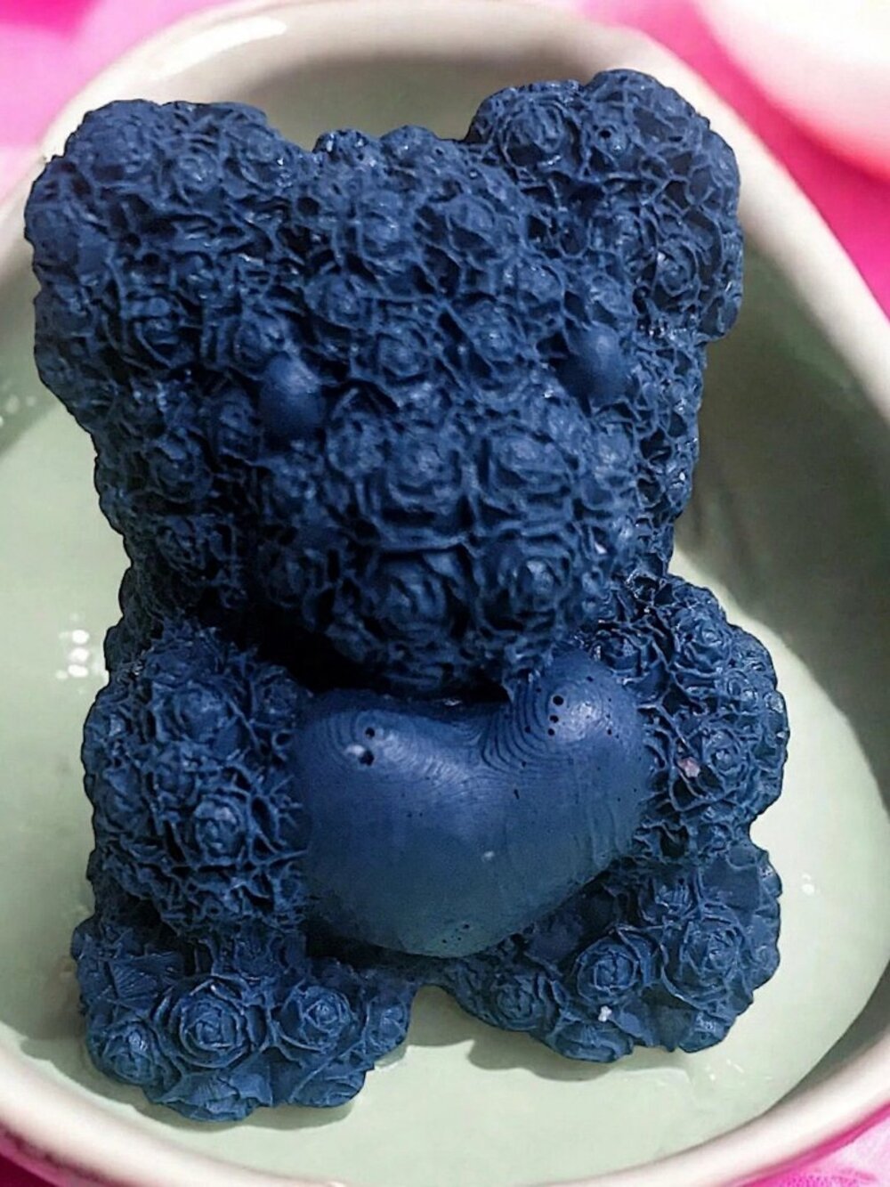 Vanilla Sugar Rose Bear Blue Soap Handmade 3x2in 5oz Shea Butter Cocoa Butter -